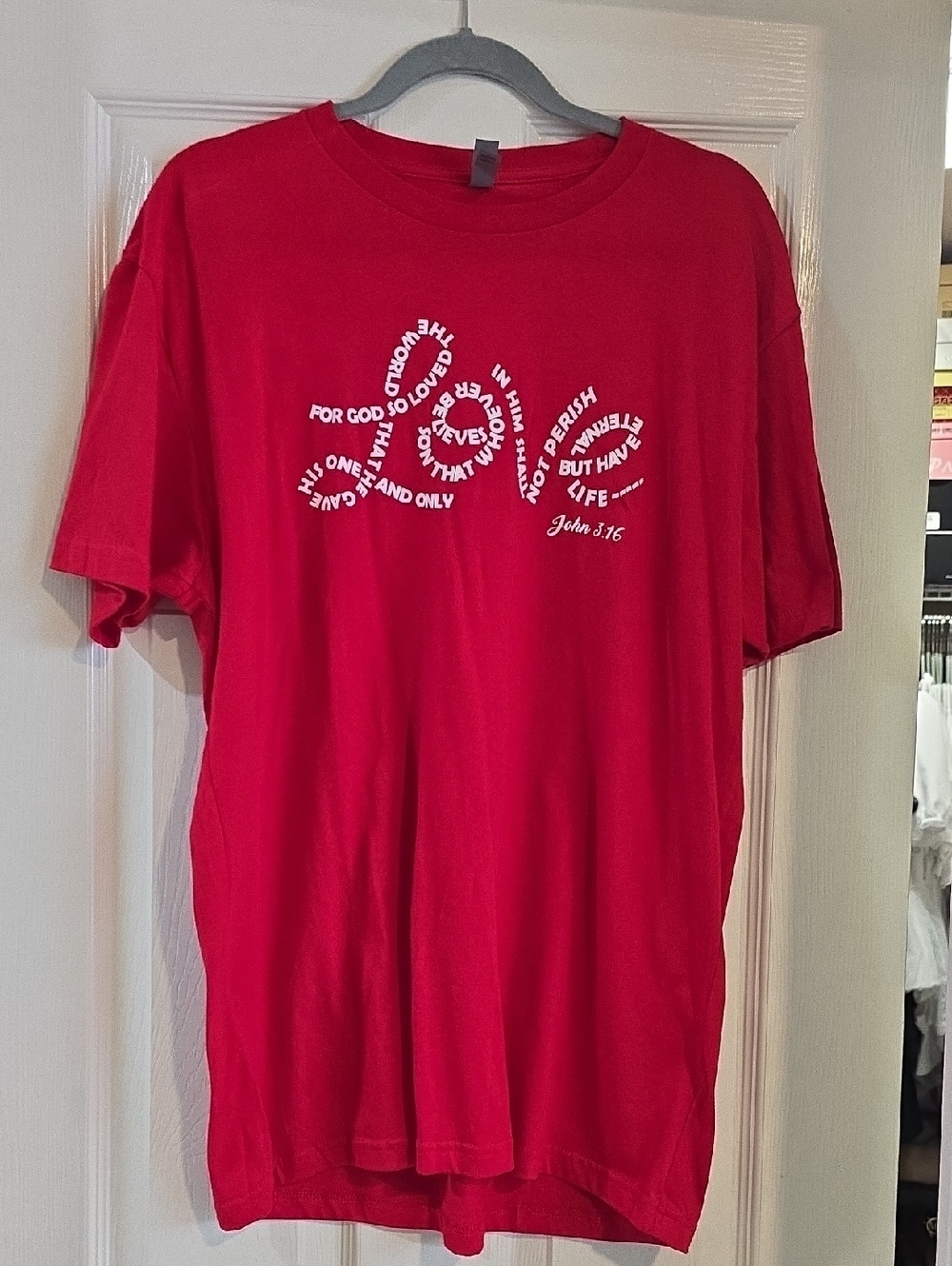 Red Graphic T-Shirt with White Scripture Design